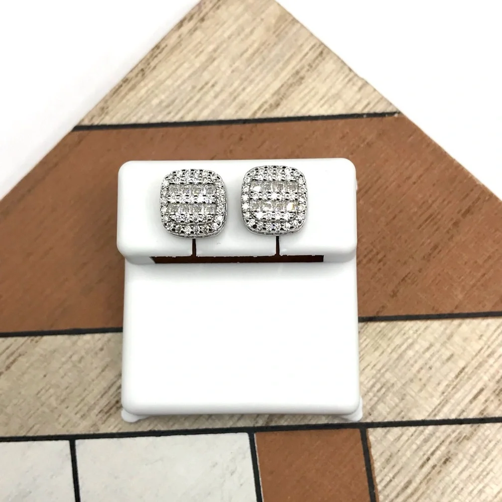 925 Sterling Silver 1.37CT MOISSANITE Pave Square Stud Earrings Screw Back